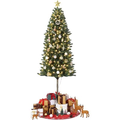 6ft Christmas Tree, Slim Xmas Tree with LED Lights Prelit, Pencil Christmas Tree with Warm White Lights & Metal Stand, Xmas Decoration