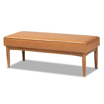 Mid Century Modern Stackable Cushioned Ottoman Tan