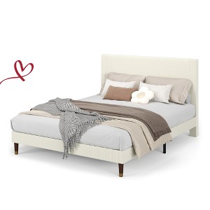 Modern Twin/Full/Queen/KING Bed Frame with Upholstered Headboard and Strong Metal Slats Support, No Boxing Spring Needed - 1 of 4