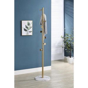 Kings Brand Furniture Freestanding Metal Hall Tree Coat Rack Stand with 8 Hooks for Entryway Hanging Clothes, Hats, Bags (Gold) - 1 of 4