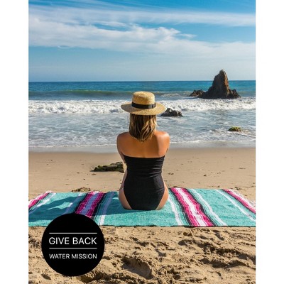 Handwoven Aqua and Pink Mexican Blanket with Fringe