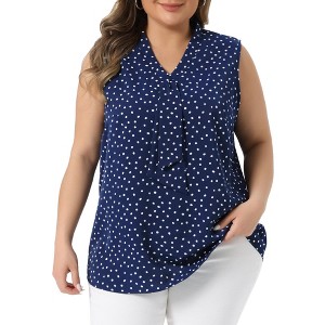 Women's Plus Size Elegant Formal Polka Dots Sleeveless Tie Neck Tank Top - Agnes Orinda - 1 of 4