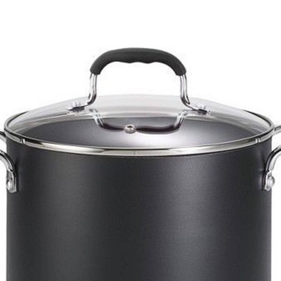 Black Aluminum 12-Quart Nonstick Stock Pot with Glass Lid