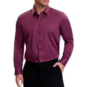 INSPIRE CHIC Men's Point Collar Long Sleeve Button Down Solid Color Formal Dress Shirts - 1 of 4