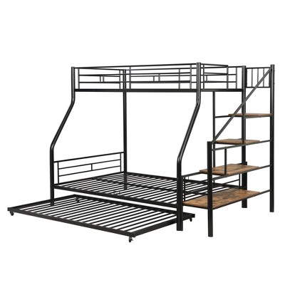NicBex Twin Over Full Bunk Bed with Safety Guardrail and Trundle,Metal Loft Bed with Storage Staircase,Modern Bunk Beds,Bunk Beds for Bedroom