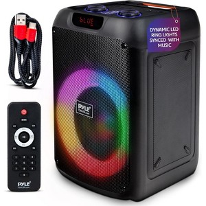 Pyle 8" Wireless Bluetooth Streaming Party Speaker with Rechargeable Battery, LED Lights, Mic Input, and FM Radio - 100W - 1 of 4