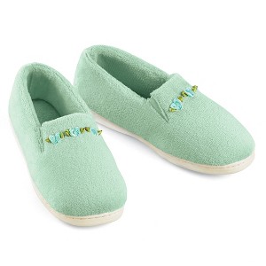 Collections Etc Rosette Plush Terry Cloth Padded Foot Bed Skid-Resistant Slippers - 1 of 4