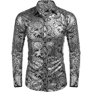 COOFANDY Men's Paisley Shirt Luxury Disco Long Sleeve Button Down Dress Shirts - 1 of 4