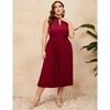Women's Halter Neck Sleeveless Pleated Midi Dress Summer Backless Flowy Beach Sundress Wine Red 4XL - 3 of 4