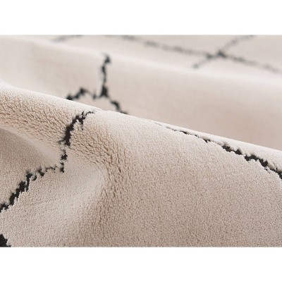 Ivory and Black Rectangular Synthetic Area Rug, 2' x 3'