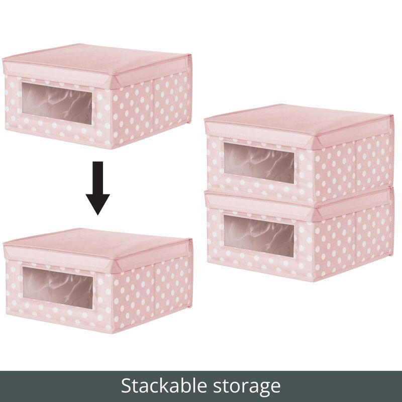 mDesign Medium Fabric Nursery Box with Lid/Window, 4 Pack, Pink/White Polka Dot, 5 of 10