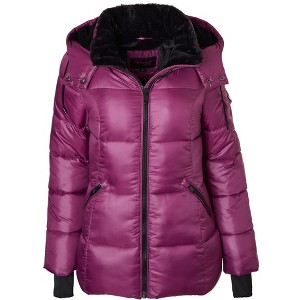 Sportoli Womens Winter Coat Hooded Plush Lined Quilted Warm Zip Up Puffer Jacket - 1 of 4