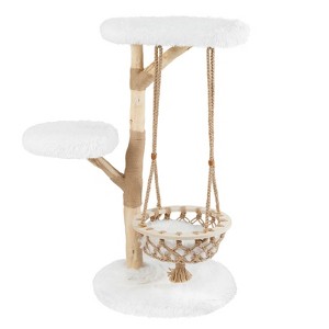 Costway 48.5” Solid Wood Cat Tree with Hanging Cradle Jute Scratching Post Perch Soft Plush - 1 of 4