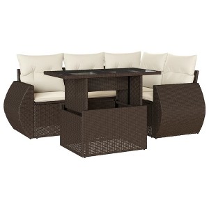 vidaXL 5 Piece Patio Sofa Set with Cushions Brown and Cream Poly Rattan - Without Storage - 1 of 4