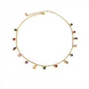 Anna-Kaci Women’s Dainty Gemstone Charm Necklace with Mini Dangling Crystal Accents and Delicate Chain for Elegant Everyday Styling - Gold - 1 of 4