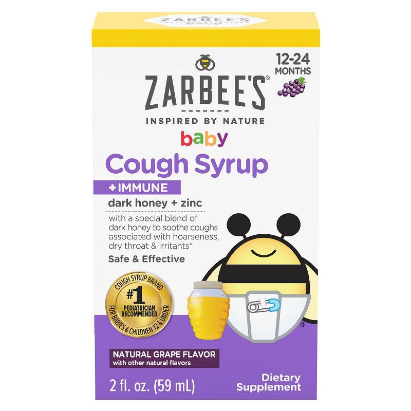 Zarbee&#39;s Baby Cough Syrup + Immune with Honey &#38; Zinc - Natural Grape Flavor - 2 fl oz, 1 of 13