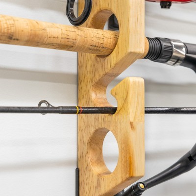 Solid Wood Wall-Mounted Fishing Rod Storage Rack for 8 Rods