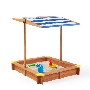 SUGIFT Kids Wooden Sandbox with Retractable UV-Protection Canopy - 1 of 4