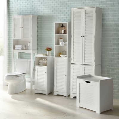 White MDF Louvre Linen Cabinet with Double Doors