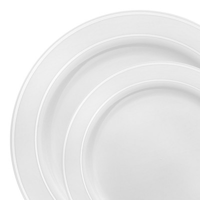 Smarty Had A Party White w/ Silver Edge Rim Plastic Dinnerware Set - 120 Sets