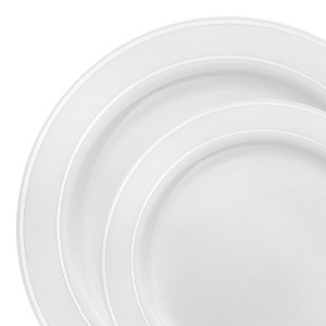Smarty Had A Party White w/ Silver Edge Rim Plastic Dinnerware Set - 120 Sets - 1 of 4