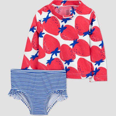 Baby Girls' Strawberry Print Rash Guard Set - Just One You® made by carter's Berry Red