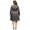 24seven Comfort Apparel Long Sleeve Wrap Dress with Belt in Brown Blue Geometric Print - 3 of 3