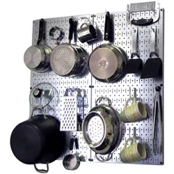 Wall Control Kitchen Pegboard Organizer Kit Pots & Pans Rack - Metallic Pegboard with Hooks