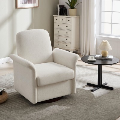 Linen Swivel Barrel Accent Chair with Solid Wood Base,Modern Armchair for Reading or Living Room–The Pop Home
