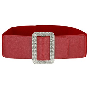 INSPIRE CHIC Women's Stretchy Faux Leather Rhinestone Buckle Wide Elastic Belts Waistband - 1 of 4
