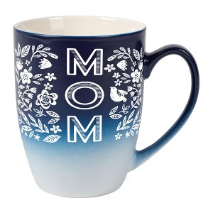 Elanze Designs Mother's Day Appreciation Coffee Cup Mug 12 Ounce Ceramic With Ombre Gradient Mom Floral Pattern Navy Blue and White - 1 of 4