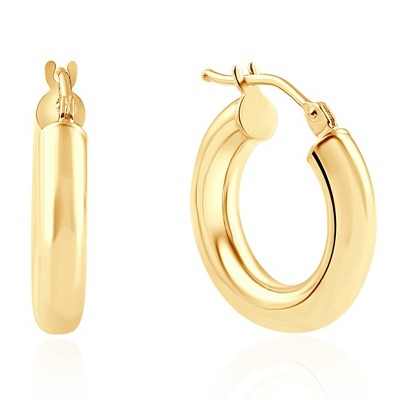 Pompeii3 14k Yellow Gold 3.5mm Small Designer Hoops Women's Earrings 3/4" Tall 1.25grams