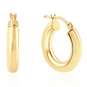 Pompeii3 14k Yellow Gold 3.5mm Small Designer Hoops Women's Earrings 3/4" Tall 1.25grams - 1 of 4