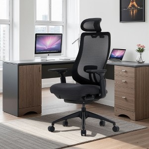 High Back Mesh Office Chair with Adjustable Headrest, 4D Armrests, Lumbar Support, Sliding Seat & Tilt Lock, Comfortable Executive Desk Chair - Black - 1 of 4