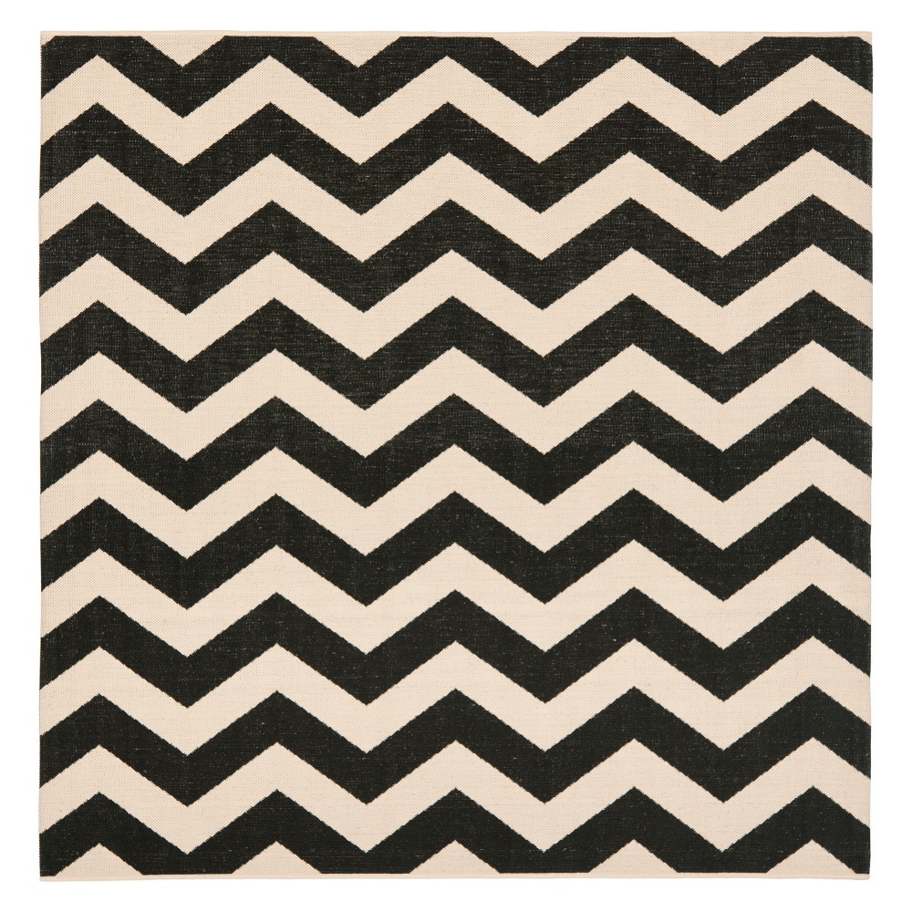 6'7inX6'7in Square Courtyard Ayden Chevron Outdoor Rug - Black/Beige - Safavieh