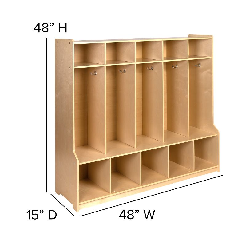 Emma and Oliver Wood 5 Section School Coat Locker with Bench, Cubbies and Storage Organizer Hook, 6 of 13