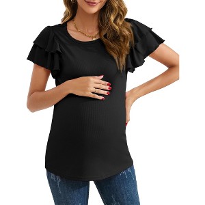 Clearlove Maternity Tops Women's Ruffle Short Sleeve T Shirt Lightweight Casual Pregnancy Clothes - 1 of 4