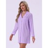 cheibear Women's Casual Long Sleeve Notched Lapel Button Down Lounge Nightshirt - 2 of 4