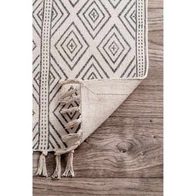 Off-White Geometric Cotton Flatweave 4' x 6' Area Rug