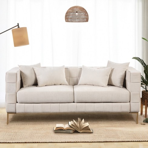 79.5 inch Fabric Loveseat Sofa with 2 Removable Back Cushions-Beige | Costway