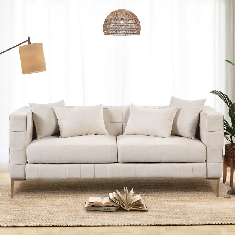 80.5" Modern Upholstered Sofa with Golden Metal Legs and 4 Pillows-ModernLuxe, 1 of 16