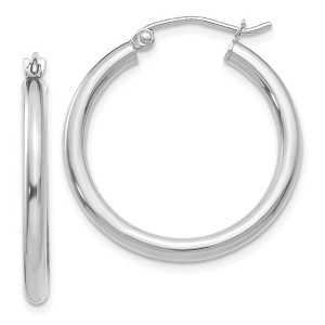 Black Bow Jewelry 2.5mm, 14k White Gold Classic Round Hoop Earrings, 25mm (1 Inch) - 1 of 4