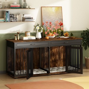 Famapy Dog Crate 72.4" Furniture Style Design Dog Crate with Drawers and Dividers - 1 of 4