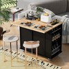 VYNXARIA Kitchen Island,Kitchen Storage Island with Drop Leaf and Rubber Wood,Open Storage and Wine Rack,5 Wheels,with Adjustable Storage,Black - 2 of 4