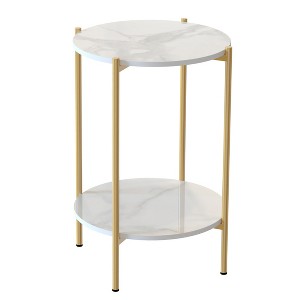 Artloge 2-Tier Round Coffee End Side Table with Storage Shelf - 1 of 4