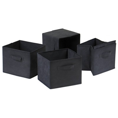 Espresso Wood Narrow Shelf with Black Fabric Baskets