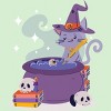 Girl's Design By Humans Halloween Kitty Cauldron By machmigo T-Shirt - 2 of 2