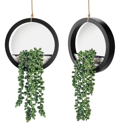 Attop 2 Pack Fake Plants Hanging Artificial Succulents Plants in Black Pots for Living Room Bathroom Accessories Wall Decor