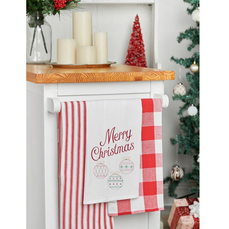 C&F Home Retro "Merry Christmas" Sentiment with 3 Ornaments Holiday Embroidered Flour Sack Kitchen Towel 27L x 18W in., 2 of 5