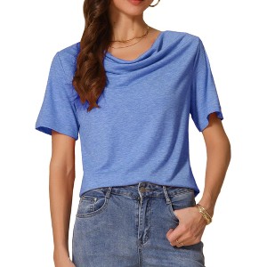 INSPIRE CHIC Women's Cowl Neck Short Sleeve Casual Stretchy Shirts - 1 of 4